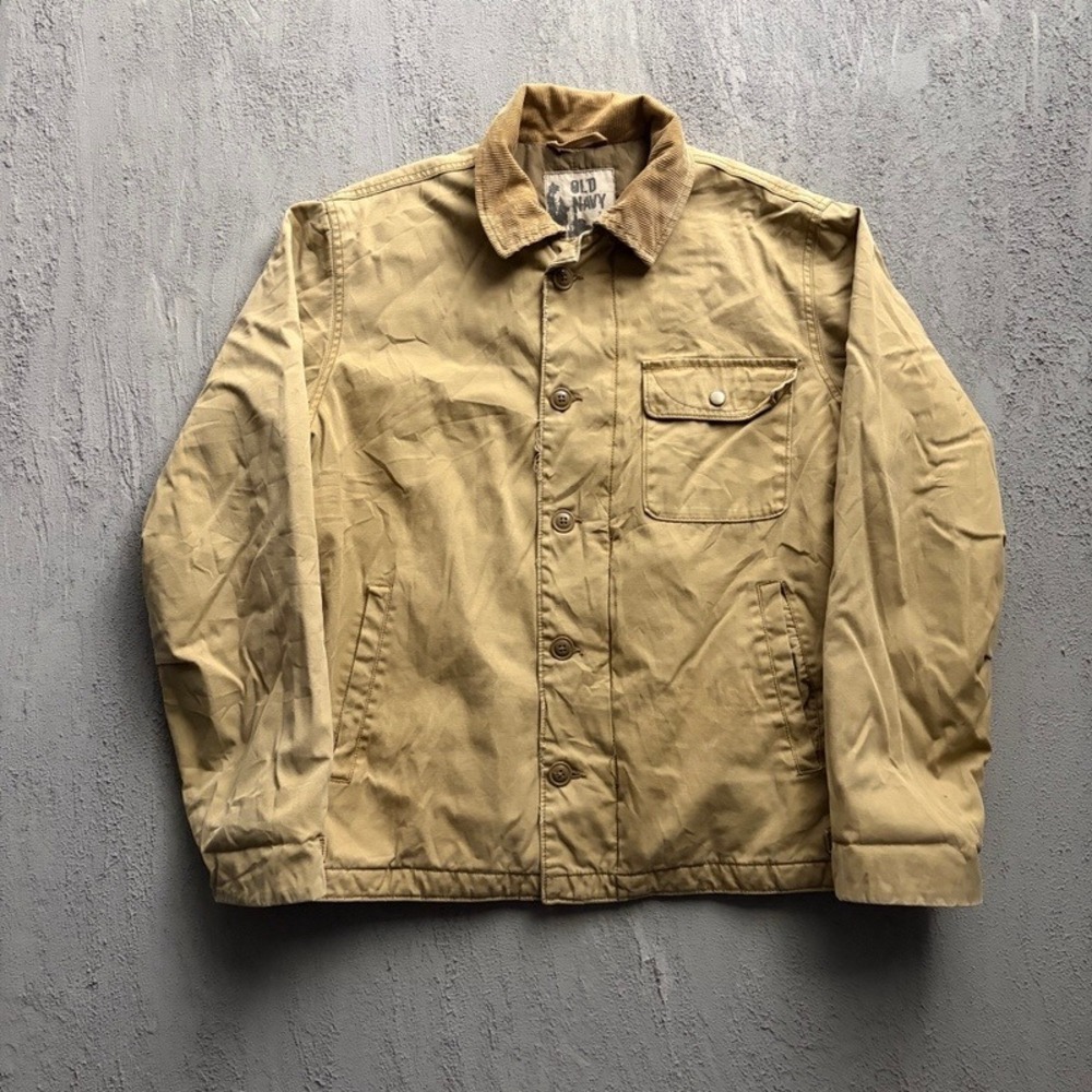 Vintage Old Navy Harrington Jacket Small Tan 2000s Corduroy Collar Workwear
